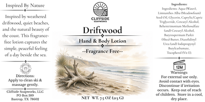 Driftwood - Fragrance Free Large Glass Bottle Lotion