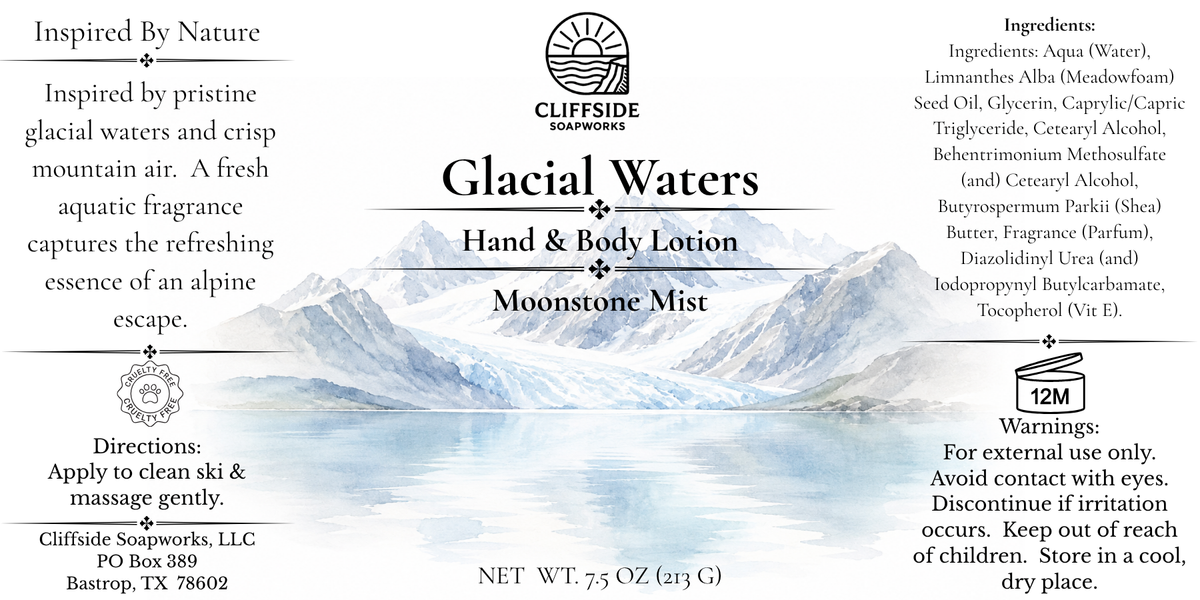 Glacial Waters - Large Glass Bottle Lotion